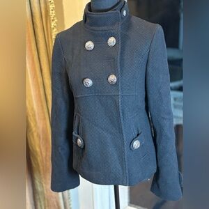 Steve Madden Black Double-Breasted Wool-Blend Peacoat Women’s M